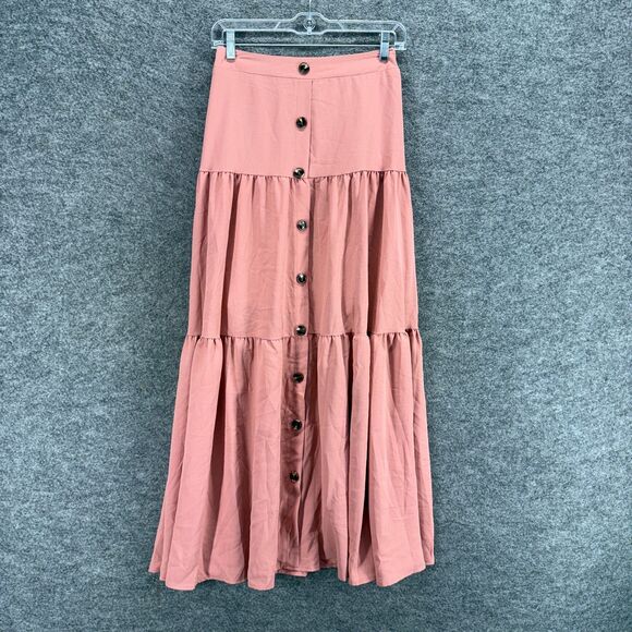 SheIn Dresses & Skirts - SheIn Skirt Women S Small Pink Maxi Long Button Up High Rise Elastic Waist
